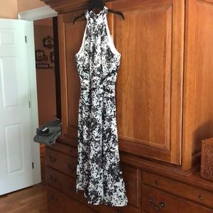 Halter fit & flare black & white dress